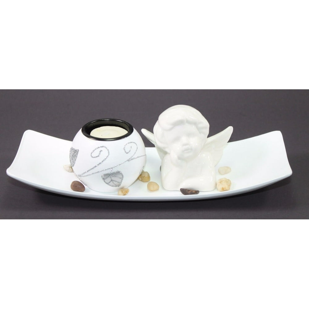 Pure White Angel Tabletop Sand Candle Stand Holder Peace / Cupid Home Decor Gift