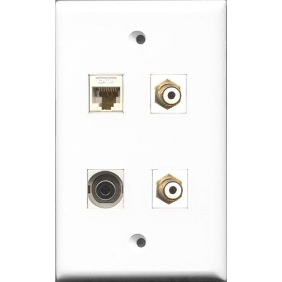 RiteAV - 2 Port RCA White and 1 Port 3.5mm and 1 Port Cat6 Ethernet White Wall Plate