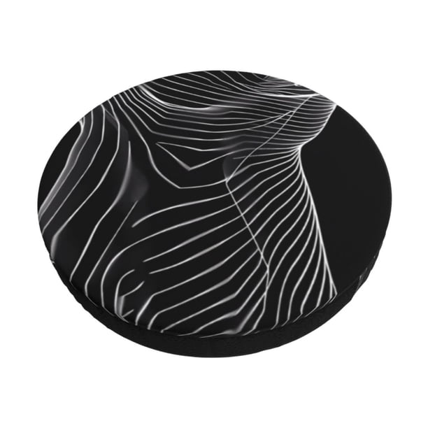 Disketp Geometric Lines Dog Art Funda Redonda para Taburete, Funda de Cojín para Silla de Bar Suave y Elástica-12 inch