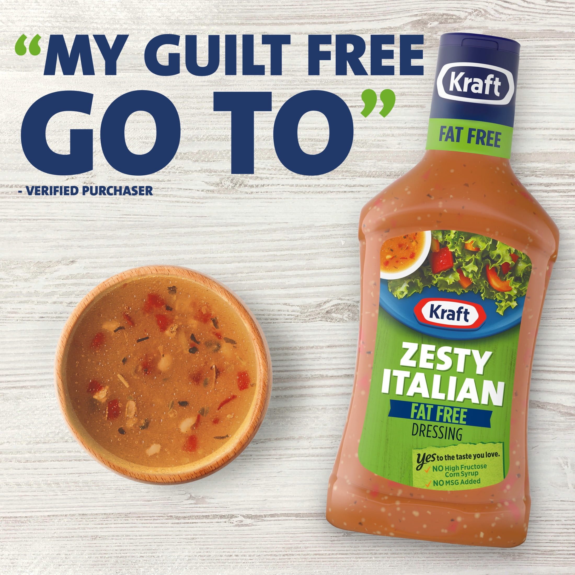 Kraft Zesty Italian Fat Free Dressing, 16 fl oz Bottle