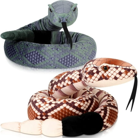 LUU-2 Pcs Large Snake Stuffed Animal 54 Inch Giant Snake Plush Toy Realistic Rattlesnake Plush Toy for Birthday Party Decoration Prank Props_SAI