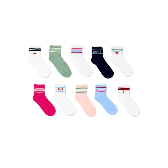 Wonder Nation Girls Ankle Icon Socks, 10-Pack, Sizes S-L