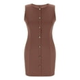 thumbnail image 6 of Young Adult Dresses Fashion Women Solid Color Sleeveless Round Neck Button Work Short Dress S-2XL Gift for Her, 6 of 8