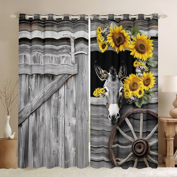 Castle Fairy Farmhouse Donkey Black Out Curtains for Boys Girls,Rustic Cottage Cabin Curtains Pack of 2 (42x63 Each),Floral Sunflowers Bedroom Curtains,Breathable Home Decor
