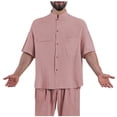 thumbnail image 3 of Jinhomg Linen Shirts for Men Lightweight Comfy Short Sleeve Cotton Shirt Casual Button Down Summer Beach Hawaiian Shirts with Pocket 2025 Saving Red M, 3 of 6