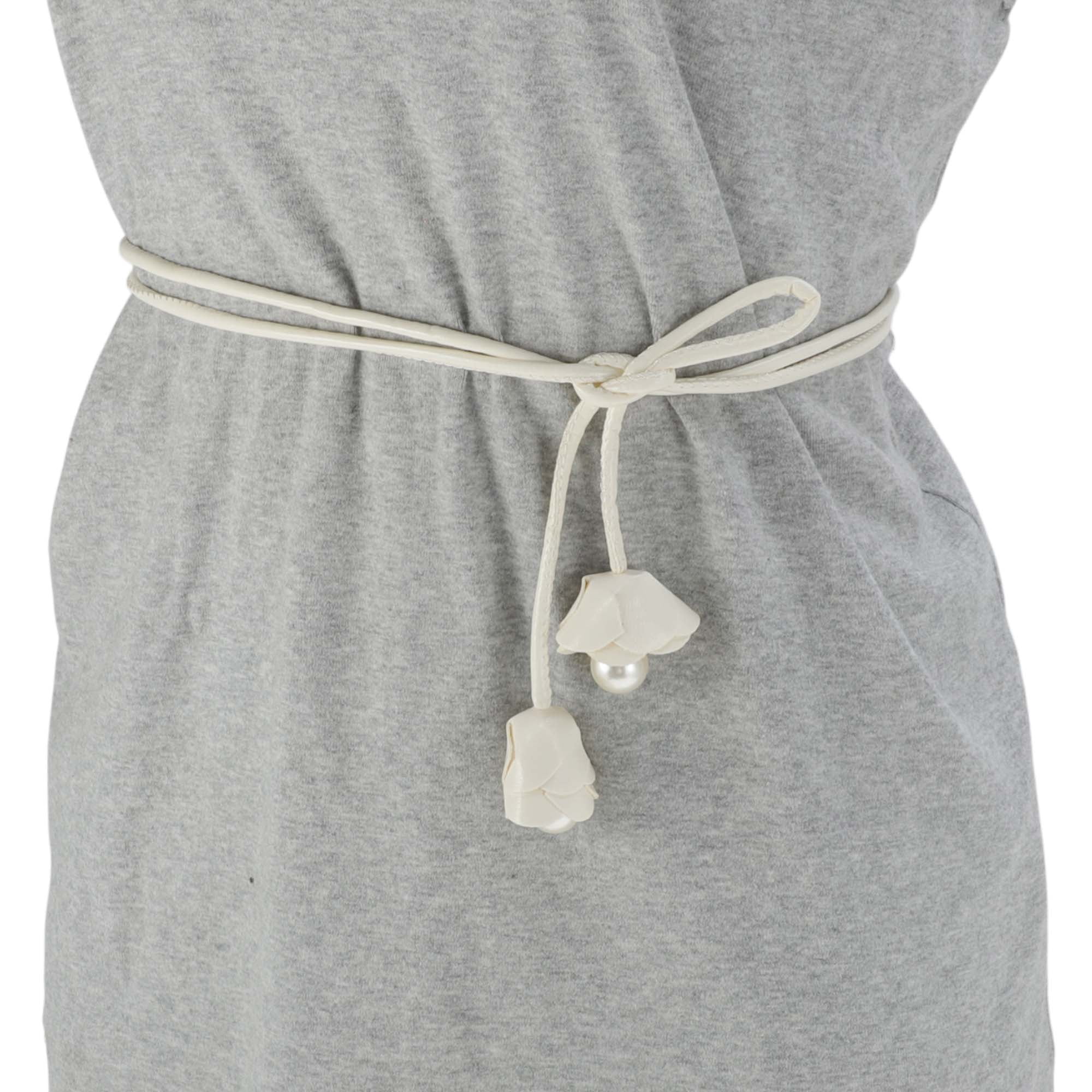 Unique Bargains Fashion Flower Rope Belt For Women Beige