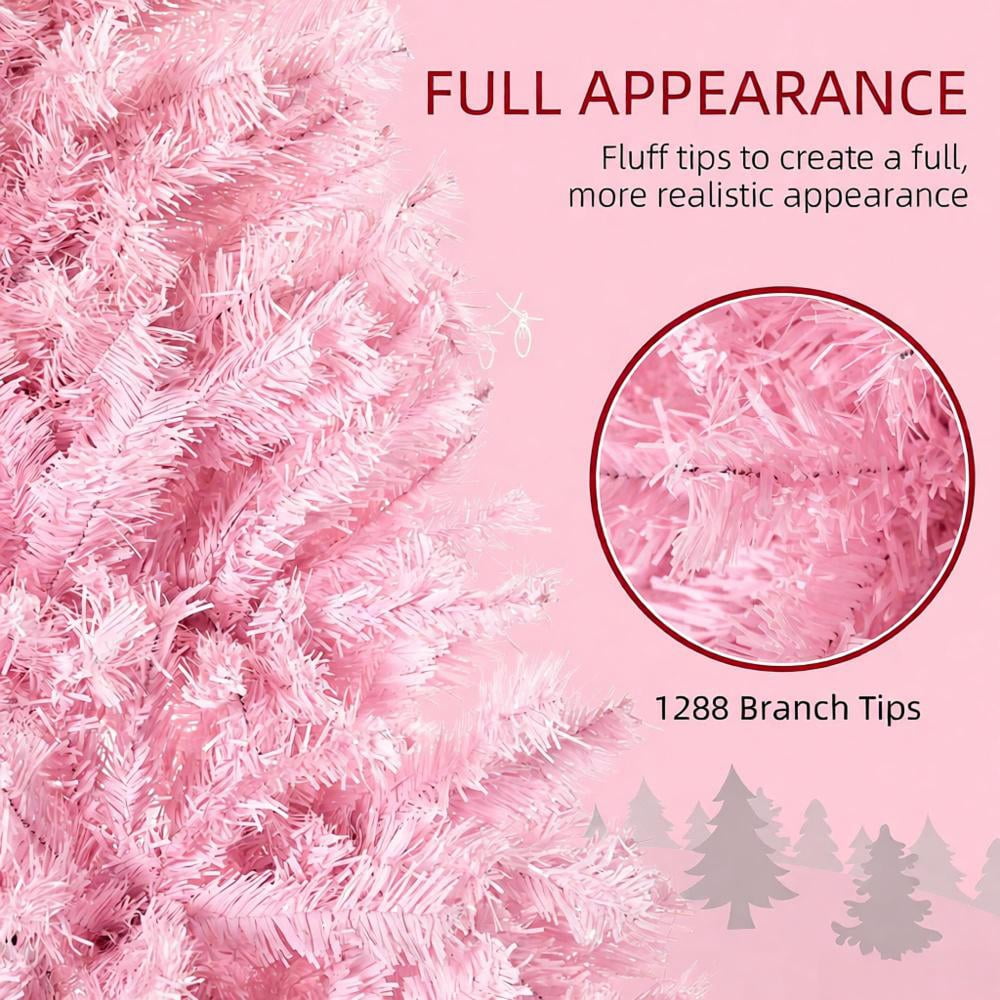 7ft Unlit Pink Christmas Tree 1288 Tips Wide Shape Flame Retardant Indoor Holiday Decor