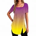 thumbnail image 1 of Plebaso Womens Summer Shirts Short Sleeve Gradient Tunic Tops Square Neck Dressy Loose Blouses with Split, 1 of 4