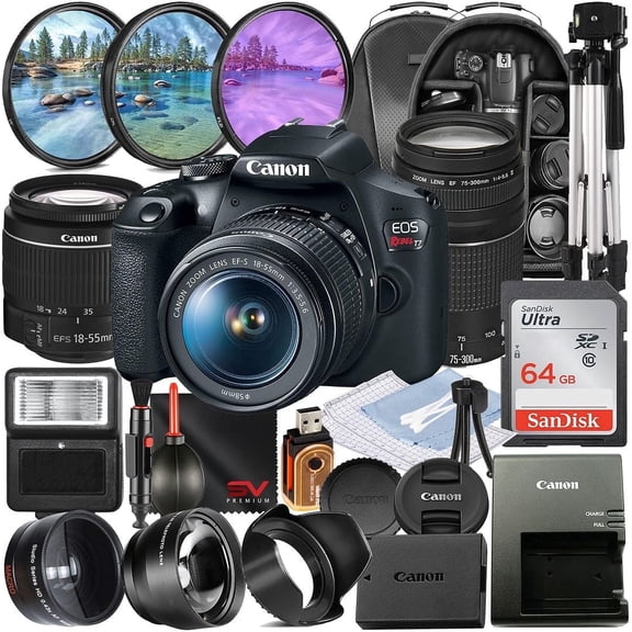 Canon EOS Rebel T7 DSLR Camera with 18-55mm   75-300mm Zoom Lens   SanDisk 64GB Memory   Tripod   Backpack   SV Premium Accessory Bundle
