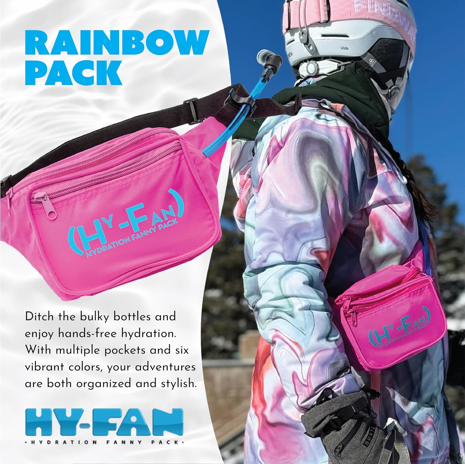 Hydration Fanny Pack with Bladder, 17oz BPA-Free, Hands-Free Design, Secure Pockets, Ideal for Athletic Outdoor Activities, Travel and More - Sky Blue