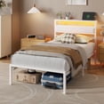 thumbnail image 2 of Satifur Twin Size Bed Frame with Storage Headboard Shelf, LED Bed Platform with USB Charging Station, White, 2 of 8