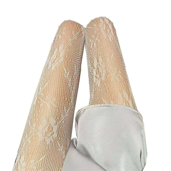 Medias de mujer con estampado floral y lazo de rejilla: medias sexys, talla única, nailon, ajuste flexible (cintura de 56 a 96 cm), ligeras y cómodas.