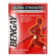 Ultra Strength Bengay Pain Relief Patches, Large, 3.9 x 7.9 in, 4 Count