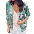 thumbnail image 2 of WTOBBY Women's Vintage Floral Print Zip-Up Jacket, Round Neck Long Sleeve Casual Coat Outerwear, Retro Inspired Lightweight Top for Spring or Fall, Unique Design,Green 2XL, 2 of 5