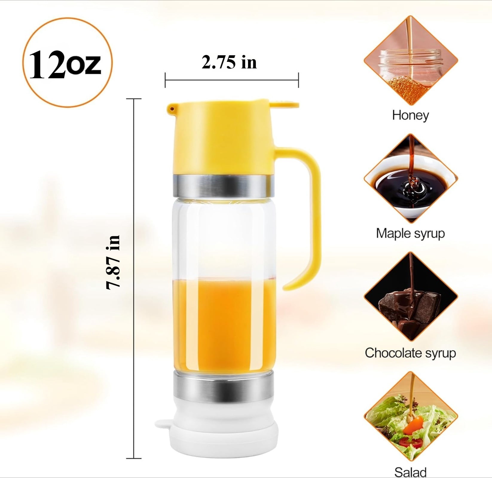 No-Drip Glass Honey Dispenser 10 OZ - Honey Jar with Handle Base, Syrup Dispenser for Maple Syrup Coffee Tea, Mess-Free Container for Pancakes