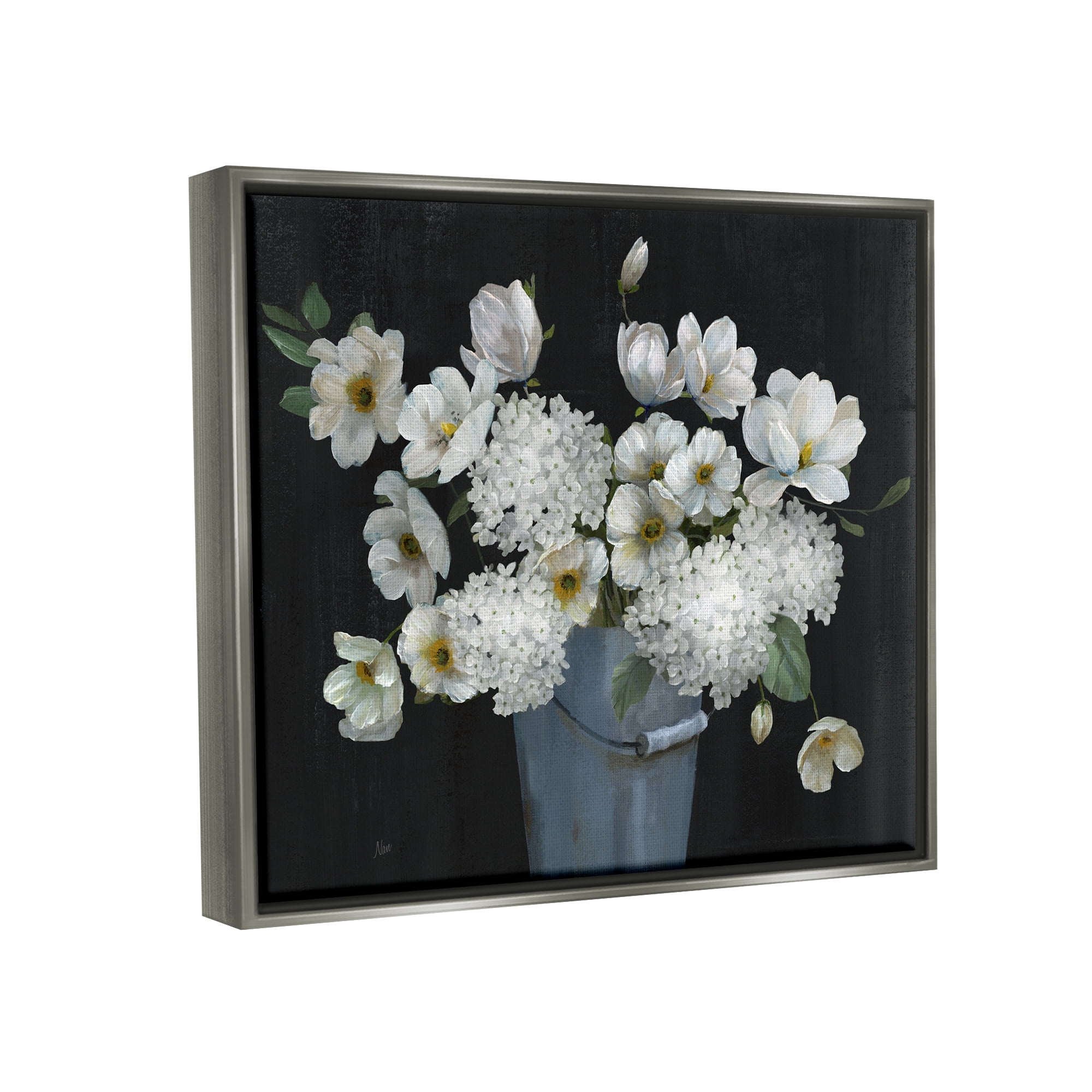 Stupell Industries White Mixed Flowers Rustic Planter Botanical & Floral Painting Gray Floater Framed Art Print Wall Art