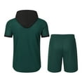 thumbnail image 6 of FRSASU Men's Short Sleeve Waffle Knitted Button Down Shirt Cardigan Sweater Hoodie and Drawstring Shorts 2 Piece Sets Army Green, 6 of 7