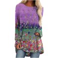 thumbnail image 2 of Abcnature Oversized Plus Size Women Casual Loose Long Sleeve Tops T Shirts Autumn Winter Print High Low Hem T-shirt Ladies Raglan Shirt Tops Pullover Tee Purple XXL, 2 of 6