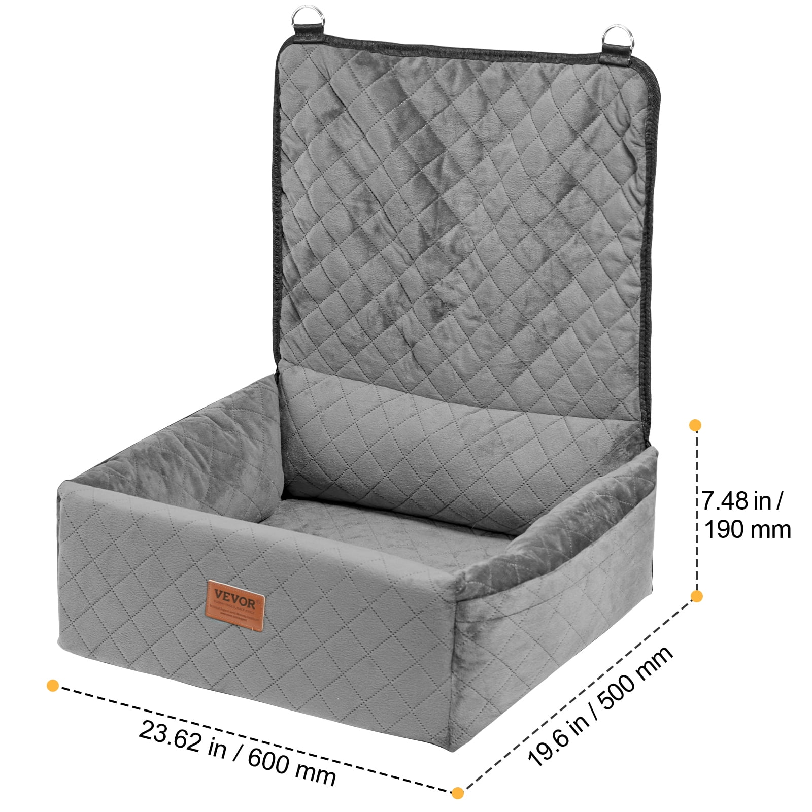 VEVOR Dog Car Seat, Dog Booster Seat for Car with A Storage Pocket, Clip-On Safety Leash, Sponge and PP Cotton Filling, Dog Car Bed for Small & Medium Dog up to 40lbs, Gray