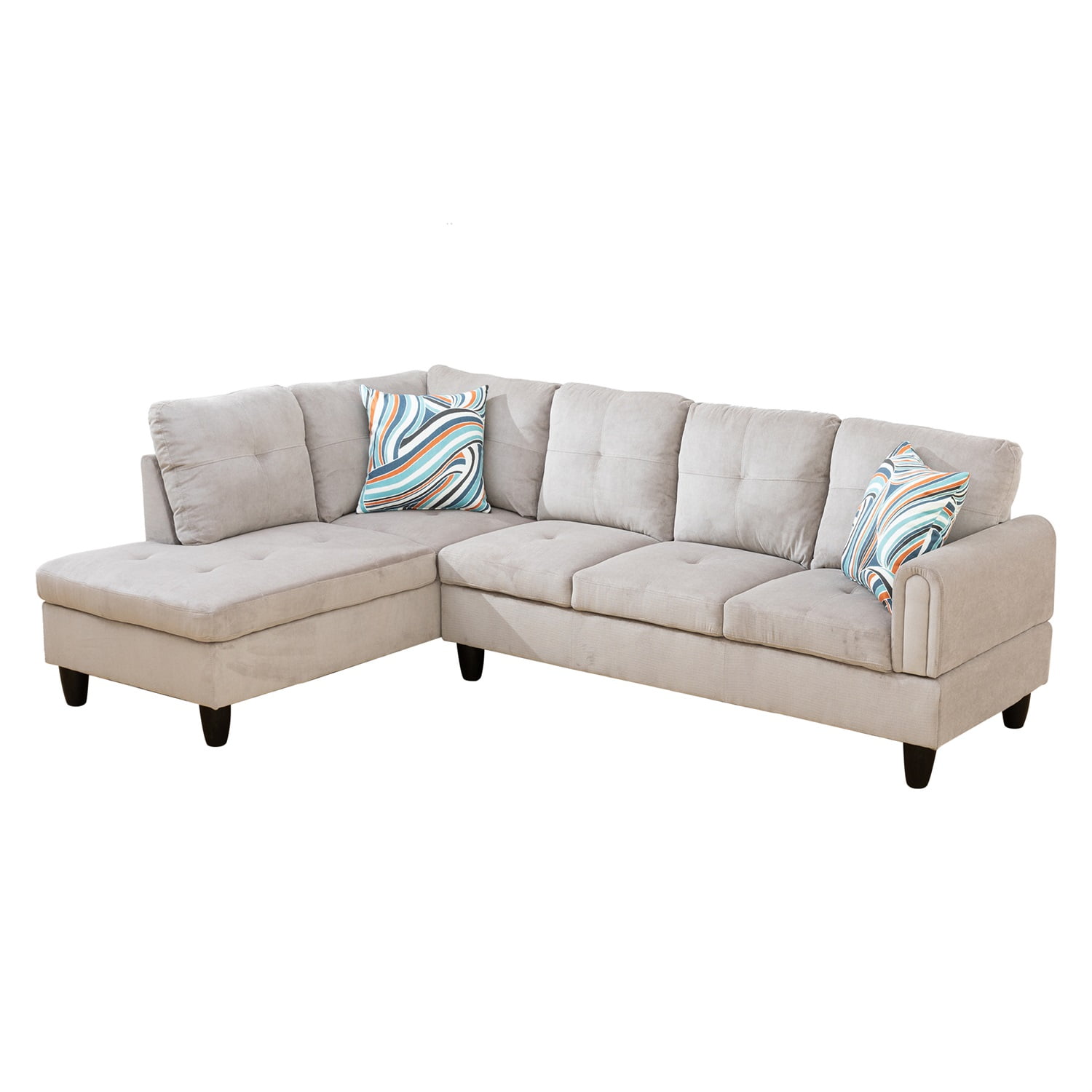 Hommoo L Shaped Couch Set Sectional Sofa Set, Corduroy Living Room Furniture Sets, 4-Seat Couches and Sofa Set for Home, Apartment, Dorm, Grey White(No Ottoman)