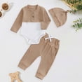 thumbnail image 2 of CAUYDY Infant Clothes Boy Newborn Boys Photoshoot Outfits Fall Winter 3PCS Romper + Pants + Warm Hat Set for Baby 0 3 6 9 12 18 Months (Sizes 3-6 Months,Coffee), 2 of 7