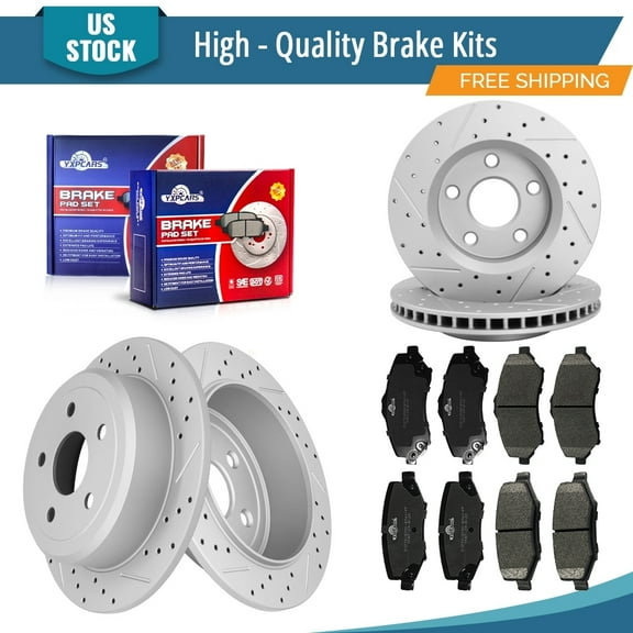 YXPCARS 12PCS Front Rear Brake Rotors Ceramic Brake Pads, Brake Kits for Jeep Wrangler JK 2018 Wrangler 2007-2017 (53040, 53041, D1273, D1274）