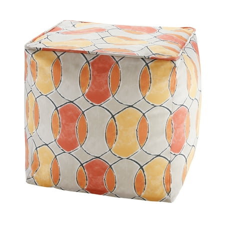 Avila Printed Circles 3M Scotchgard Outdoor Pouf - Orange/Pink
