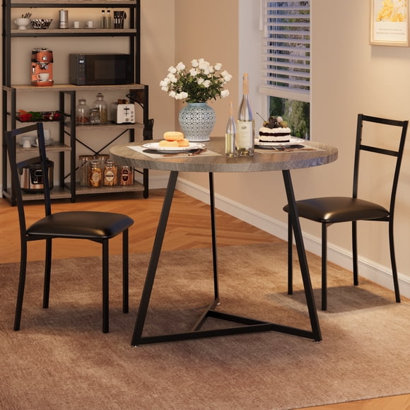 Juego de Mesa de Comedor Redonda de 3 Piezas, Mesa de Cocina para 2 Personas Que Ahorra Espacio con Sillas Tapizadas