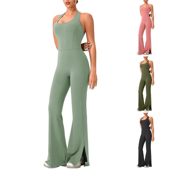 DUMUIELD Women Workout Seamless Jumpsuit Yoga Gym Bodycon One Piece Tank Top Leggings Romper Racerback Tummy Control Jumpers Body Suits