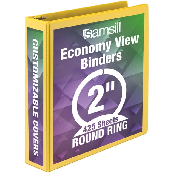 Samsill Economy 3 Ring Presentation View Binder, 4 Inch Round Ring – Holds 675 Sheets, Customizable Clear View Cover, Yellow