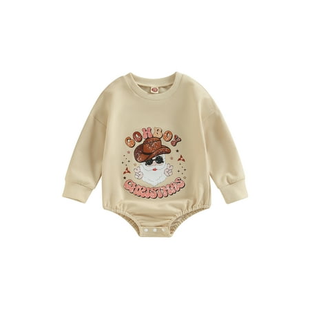 

jaweiwi Baby Boys Girls Christmas Romper Long Sleeve Crew Neck Letters Santa Claus Print Bodysuit for Casual Daily Size 0 6 9 12 18 M