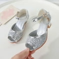thumbnail image 5 of Zanarzt Girls Princess Shoes Girls Heels Dress Shoes Mary Jane Bows Pumps Low Heel Princess Flower Wedding Party for Toddler Little Kid Silver,US 3.5, 5 of 8