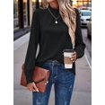 thumbnail image 2 of Womens Eyelet Mock Neck Long Sleeve Shirts Top Dressy Casual Trendy Business Stretch Hollow Out Tee Black S, 2 of 7
