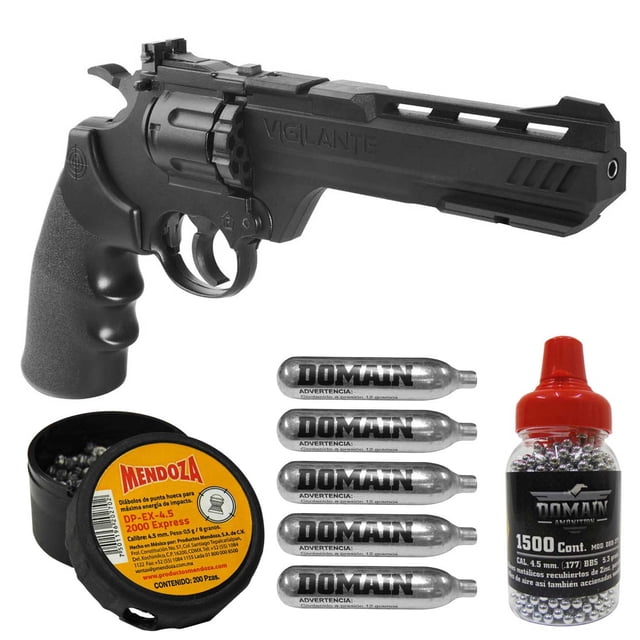 Pistola Revolver Crosman 5 Tanques CO2 + 1700 Munciones Tiro Kit De Uso Deportivo Crosman CCP8B2, GC12-500, DP-EX-4.5, DBB-177