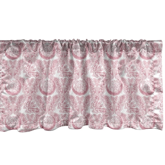 Ambesonne Butterflies Window Valance, Repeated Flying Insects, 54" X 18", Dried Rose and White