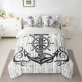 thumbnail image 3 of Homewish Cartoon Rudder Anchor Bedding Comforter Set 7pcs, White Black King Bedding Sets, Nautical Marine Theme Reversible Bed Sheets, Ultra Soft Bedroom Decor, 3 of 8