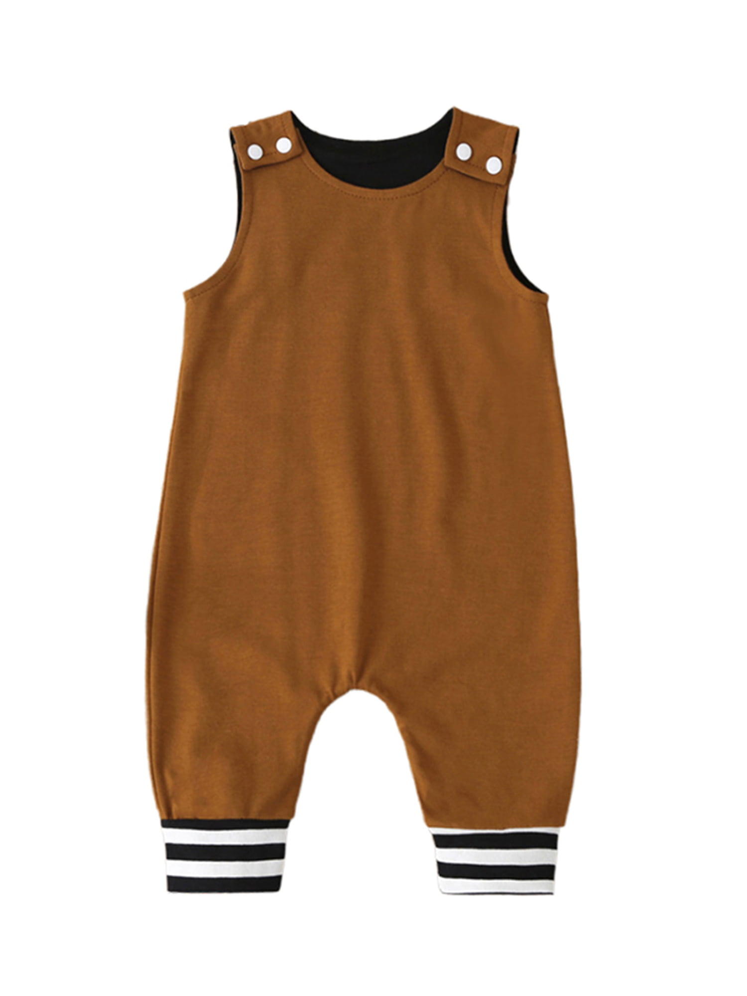 Seyurigaoka Unisex Baby Striped Rompers Infant Baby Boy Girl Sleeveless Button One-Piece Solid Color Jumpsuit Summer Outfits 