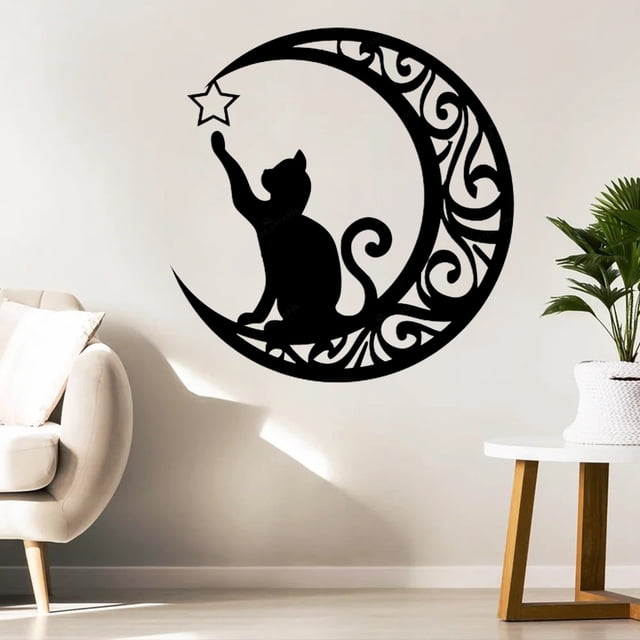 Lindos gatos negros, letreros de metal con forma de luna, adornos colgantes para colgar en la pared, para ventanas, puertas y repisas