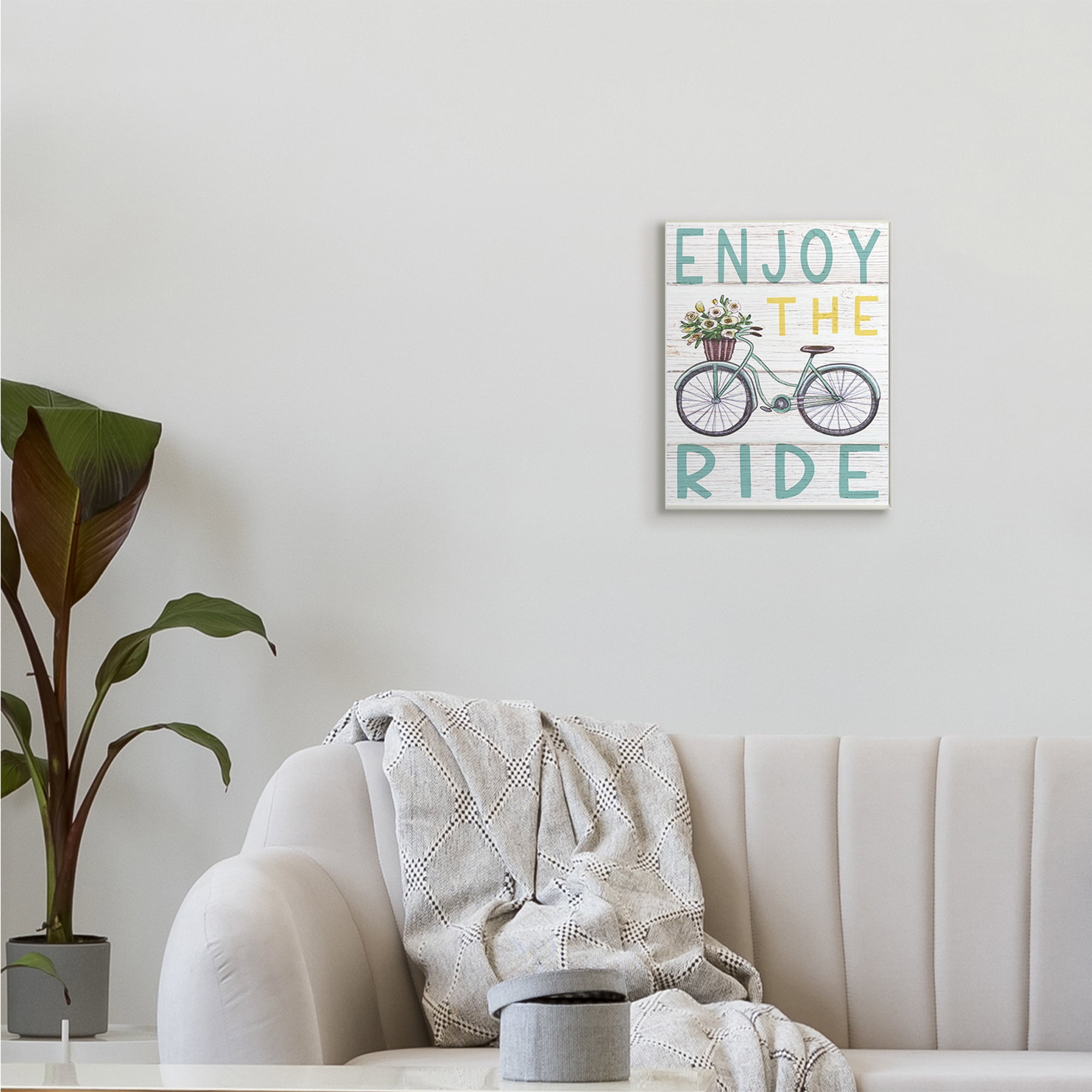 Stupell Industries Enjoy the Ride Phrase Flower Basket Bicycle,10 x 15,Designed by Elizabeth Tyndall