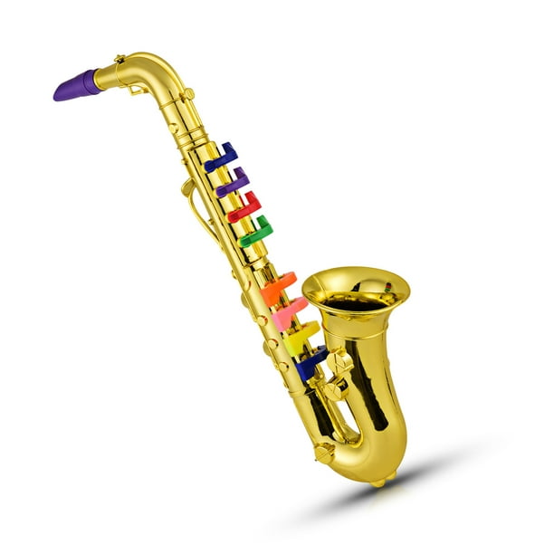 Jouet saxophone pour enfant, 16.3 pouces, en ABS, métallique, or avec 8  couleurs prédire, musique, instruments à vent