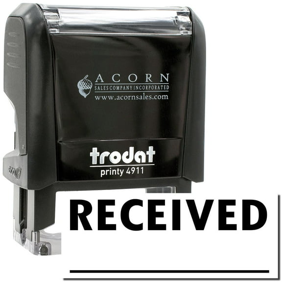 Self-Inking Two Line Received Stamp, Trodat Printy 4911, Press and Print Stamping, Impression Size 5/8" x 1-1/2", Up to 10,000 Impressions - Black Ink