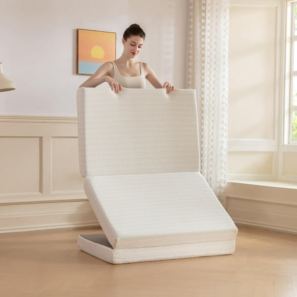 MLILY Folding Mattress 3 inch Twin XL Tri-fold Memory Foam Mattress Foldable Mattress with Storage Bag and Washable Cover Travel and Guest Mat 80"" 38"" White