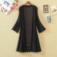thumbnail image 2 of Magazine Women Open Front Lace Splicing Thin Cardigan, Flare Sleeves Long Style Outerwear, 2 of 5