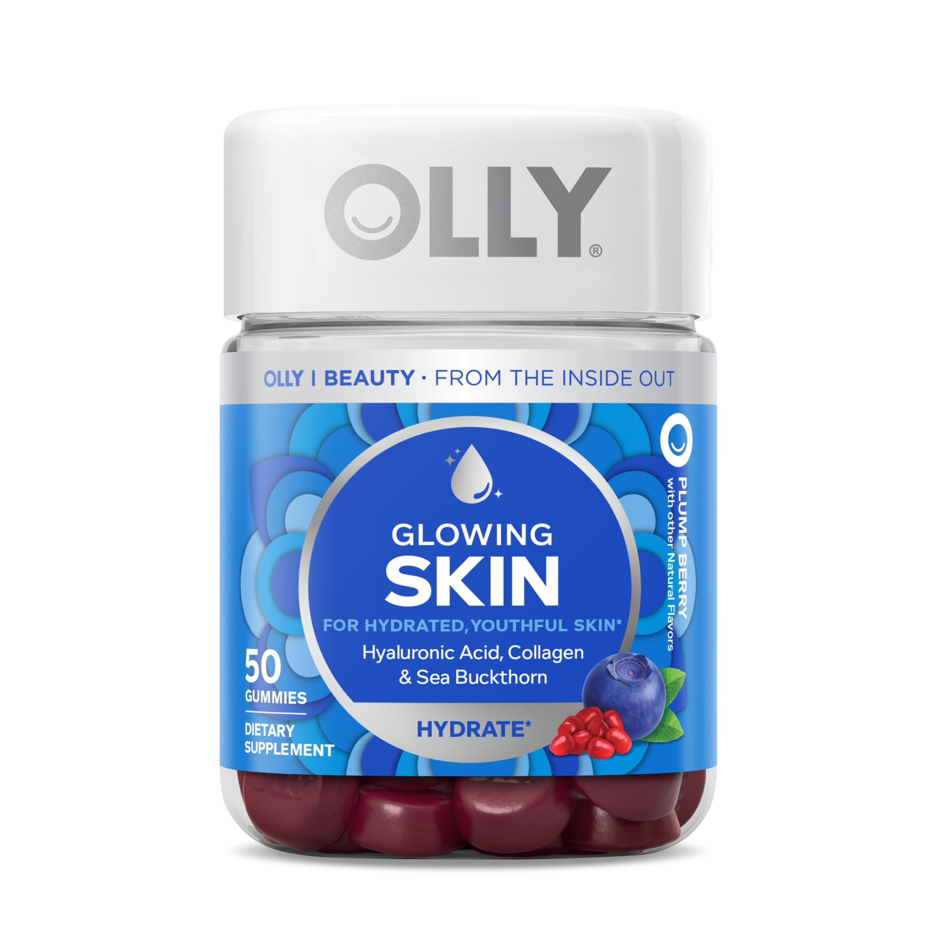 OLLY Glowing Skin Vitamin Gummy, Hyaluronic Acid, Plump Berry, 50 Ct
