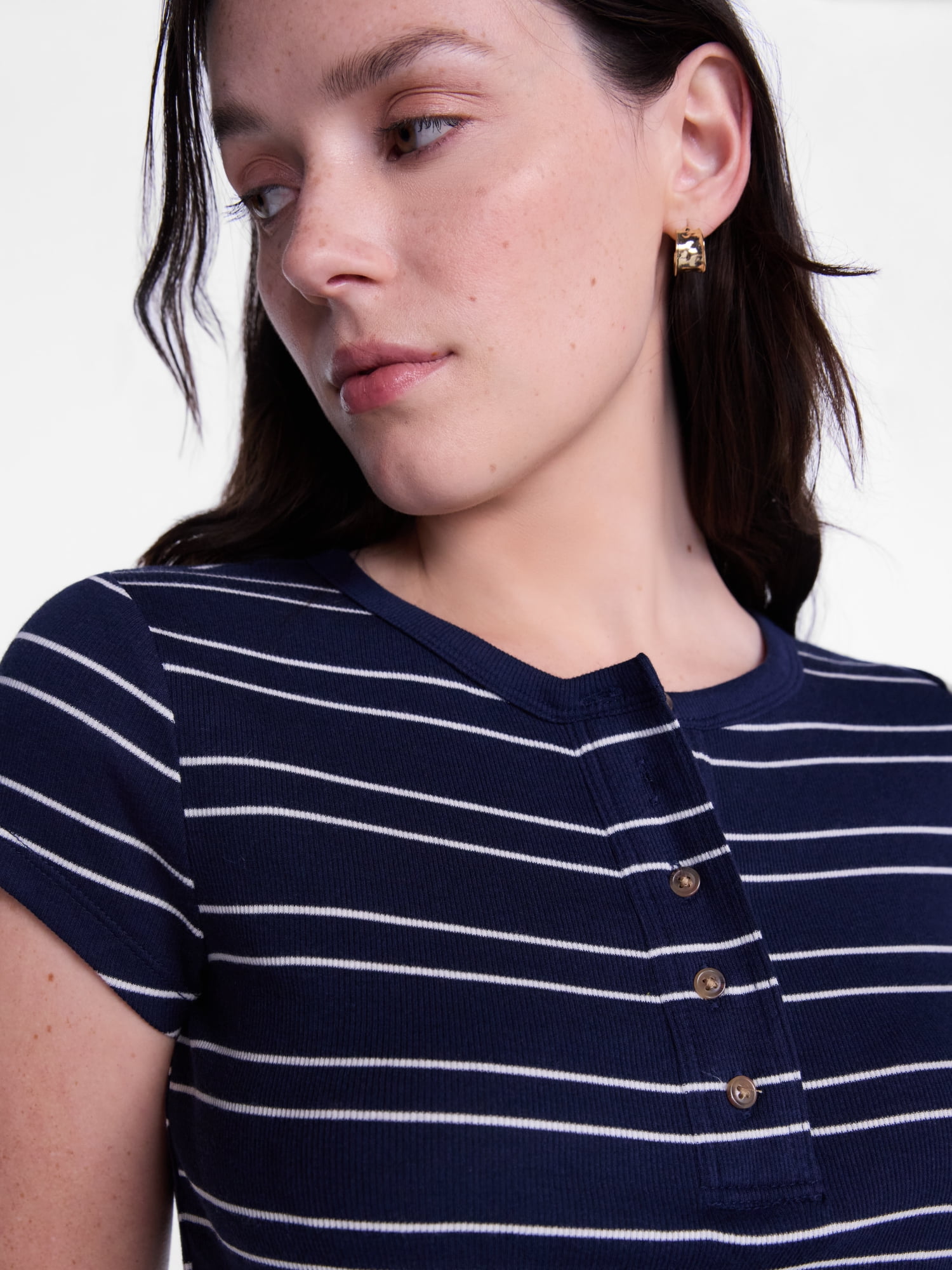 Scenario Women's Rib Henley with Short Sleeves, Sizes XS-XXXL