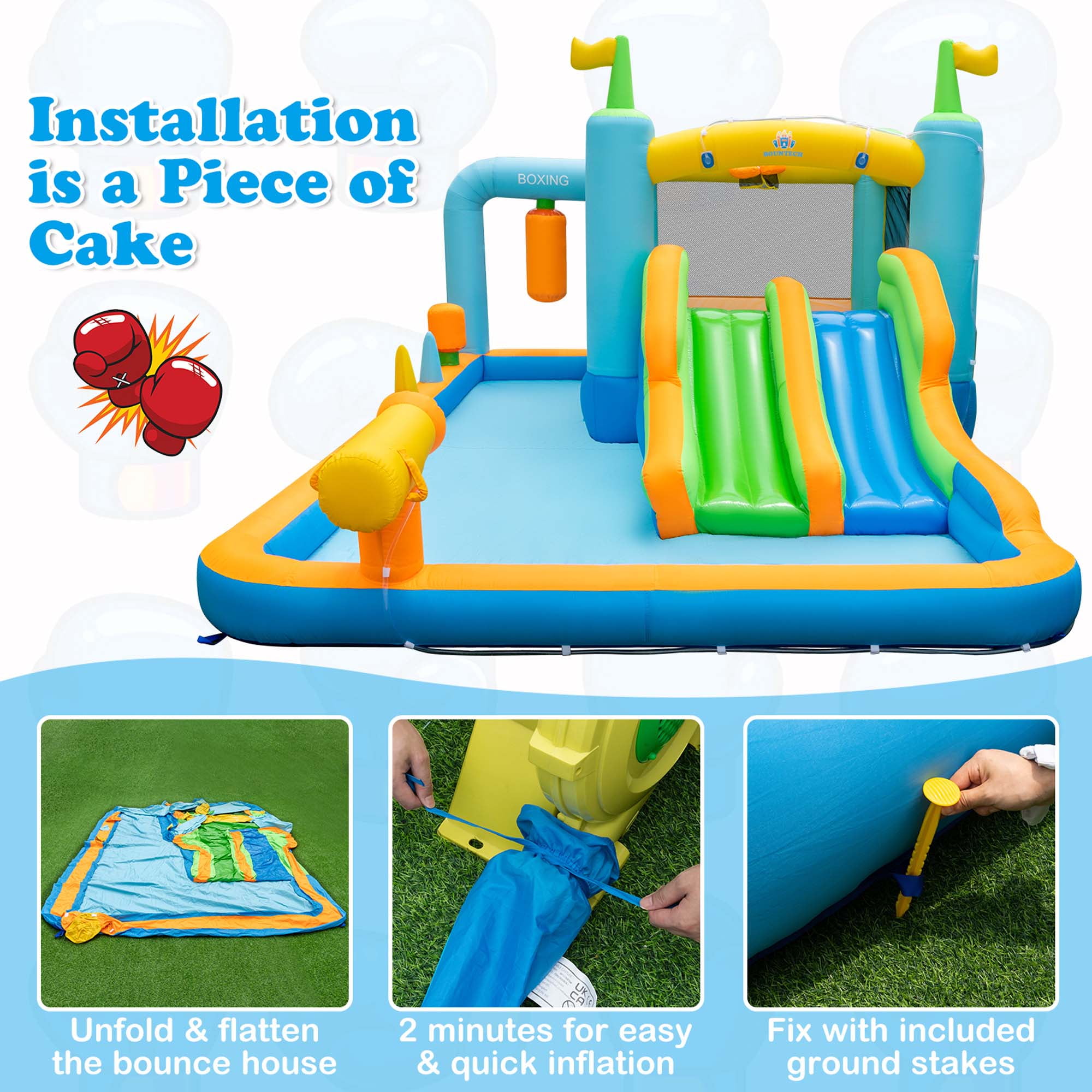 Costway Inflatable Water Slide Giant Kids Bounce House Park Splash Pool without Blower for Toddler, Bouncy Water Park