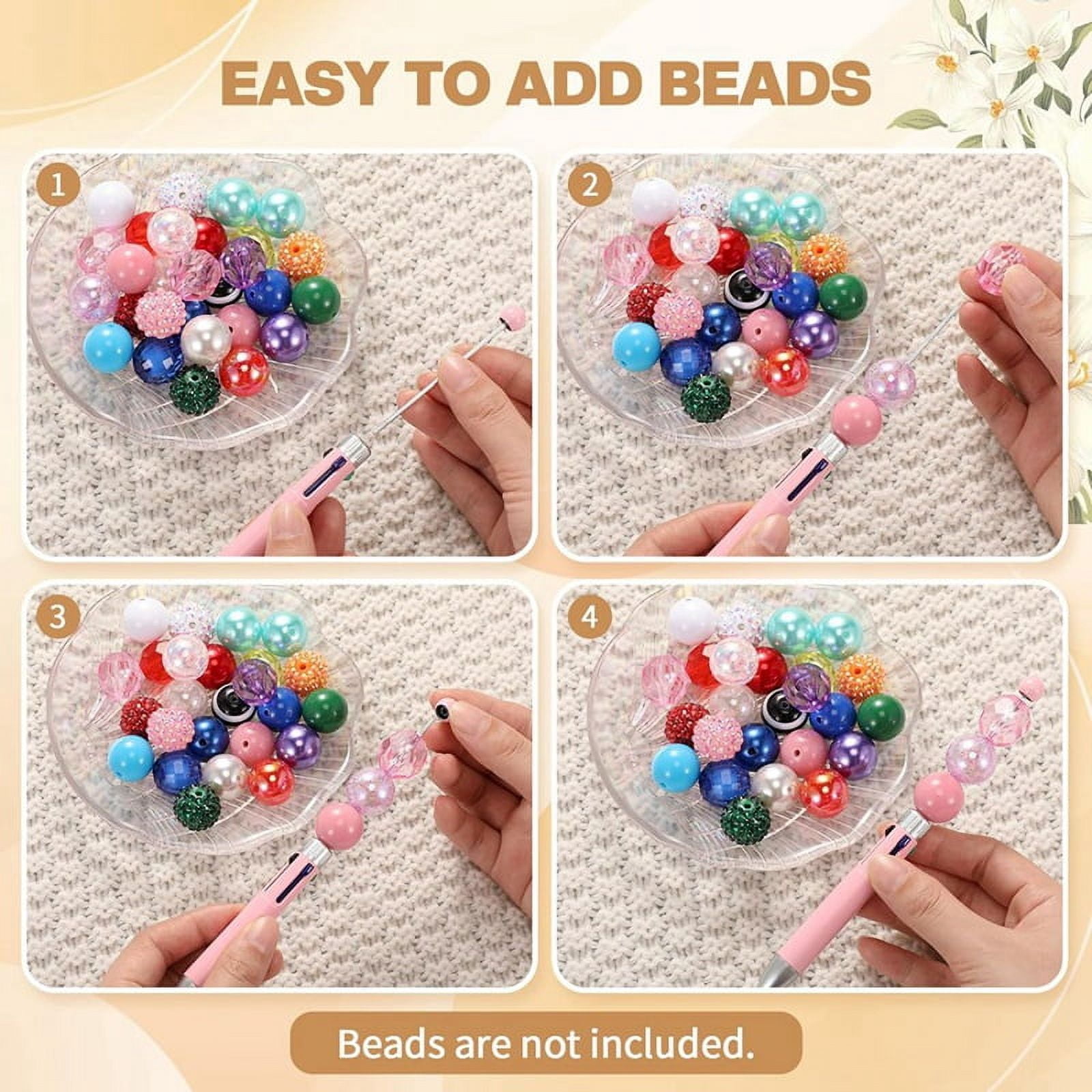 50Pc Plastic Beaded Pens Bulk Multicolor Cute 1.0mm Beaded Pens 4-in-1 Beaded Ballpoint Pens Making Graduation SuppliesB