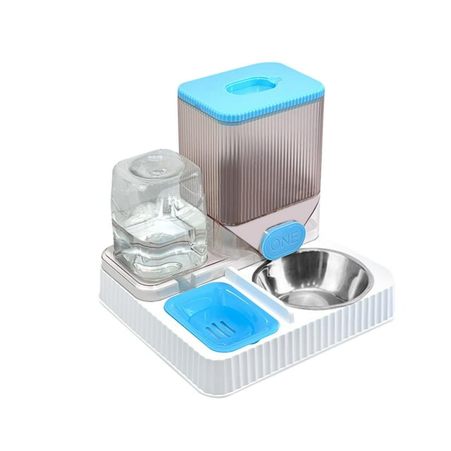 Bebedero automático 2 en 1 para mascotas, comederos para perros, conejos, mascotas medianas, animales pequeños Azul Con Cuenco Yuyangstore Cuencos para gatos