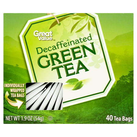 Great Value décaféiné Sacs Thé vert de thé, 40ct