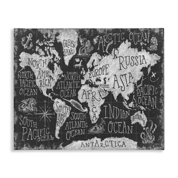Stupell Industries Coastal Antique Mythical Creatures Map Canvas Art, 20 x 16, by Mary Urban